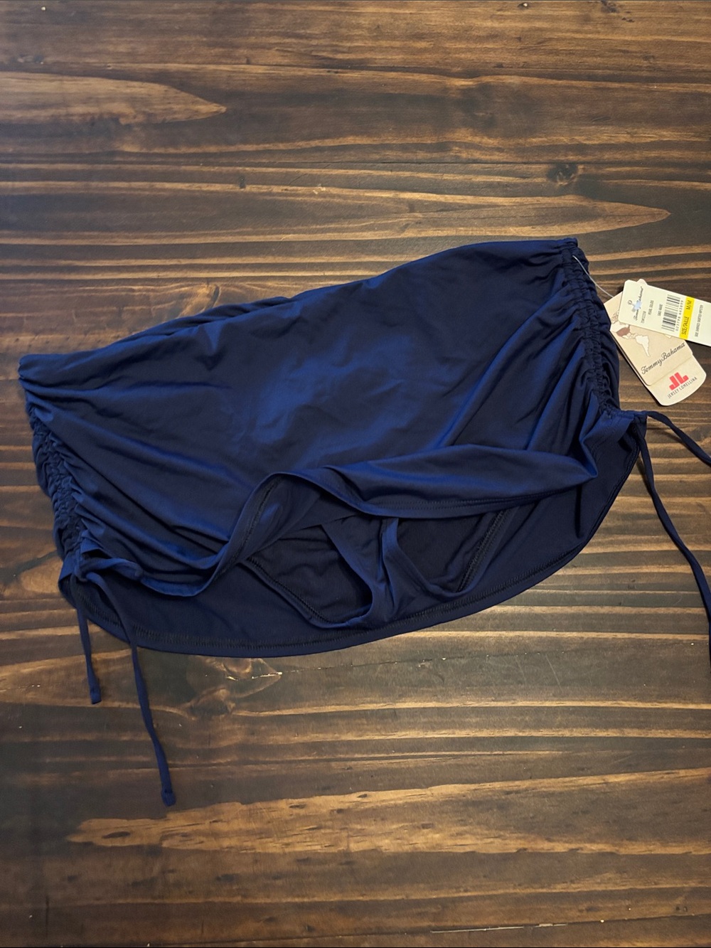 Tommy Bahama medium navy blue side shirred skirted hipster swim bottoms new